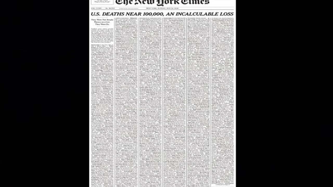 New York Times salgında ölenlerin isimlerini manşet yaptı