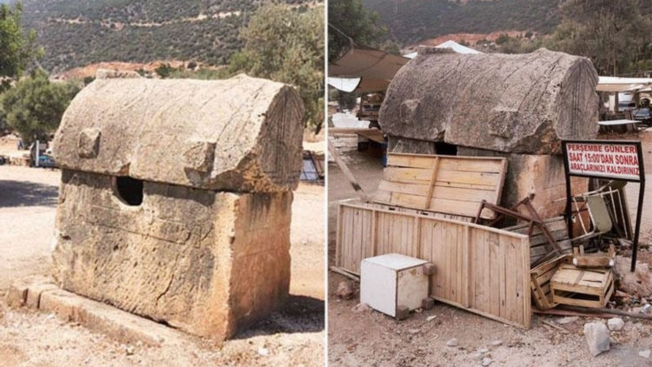 Koruma altındaki Likya anıt mezarını çöplüğe çevirdiler