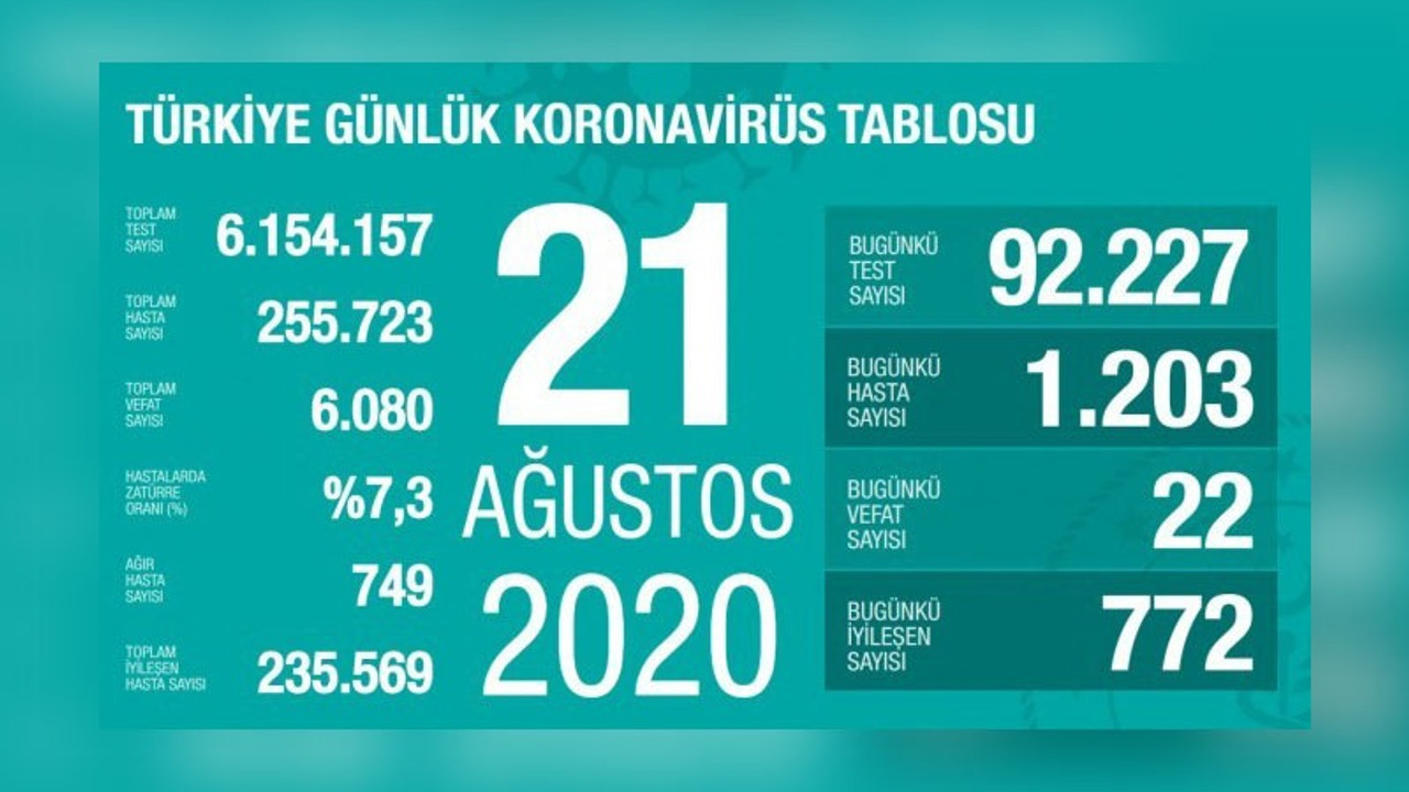 Türkiye'nin Coronavirus tablosu: Yeni vaka sayısı bin 203