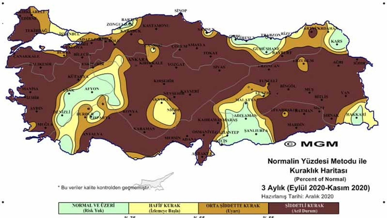 Türkiye'nin son 3 aylık meteorolojik haritasında 'olağanüstü ve çok şiddetli' kuraklık görüntüsü