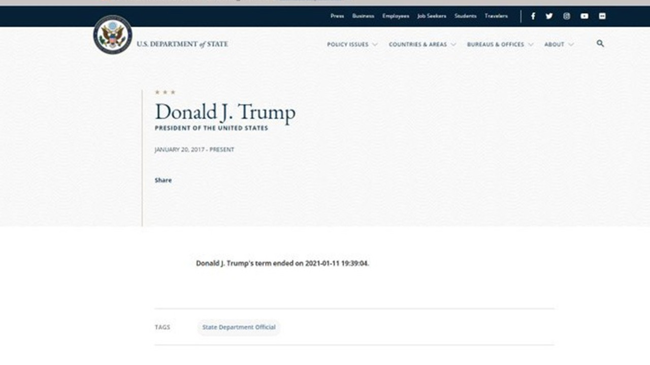 ABD Dışişleri'nin sayfasında tartışma yaratan ifade: Trump'ın görevi 11 Ocak'ta sona erdi