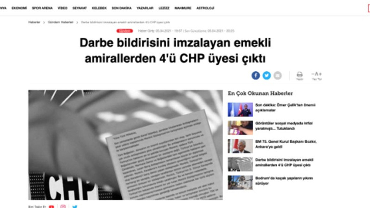 Hürriyet bildiriye 'darbe' dedi, amirallerin CHP'li yakınlarının listesini yayınladı