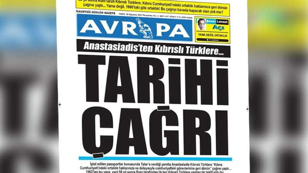 Avrupa gazetesinden Kıbrıs için 'tarihi çağrı' maşeti