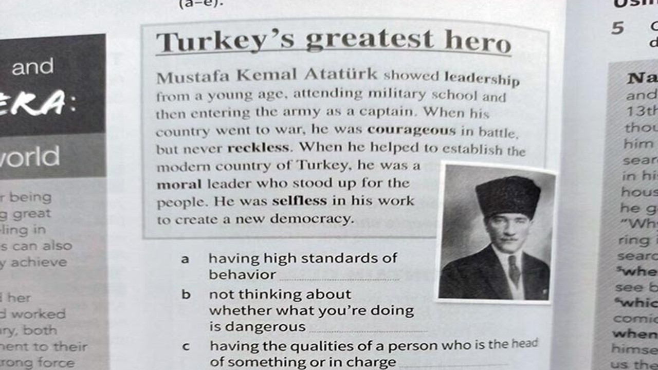 Bakanlık öğretmenlerden İngilizce kitabındaki Atatürk sayfasını yırtmalarını istedi