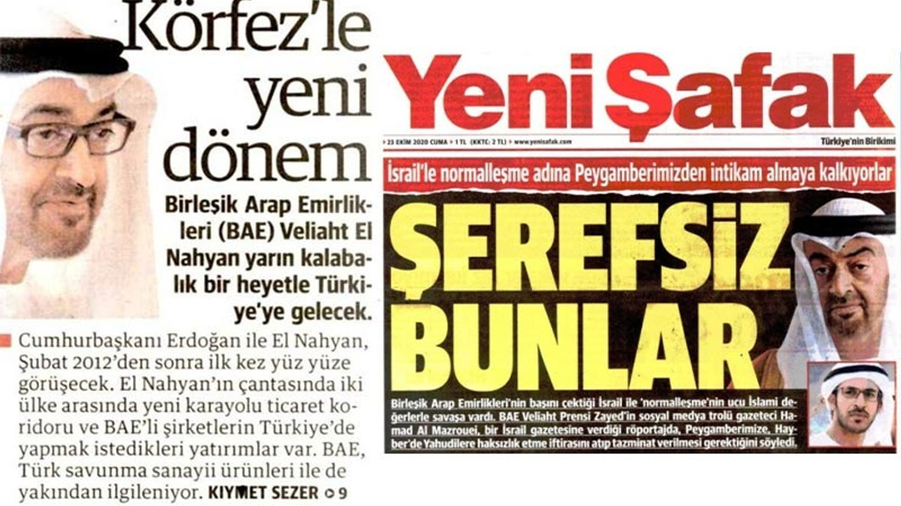 Yeni Şafak'tan U dönüşü: 'Şerefsiz bunlar' manşetinden 'Körfez'de yeni dönem'e