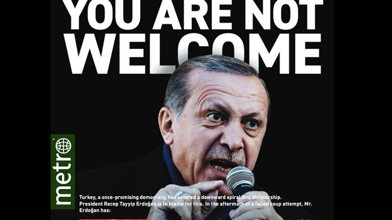 New York'un en çok okunan gazetesi Metro: 'Hoş Gelmedin Erdoğan'