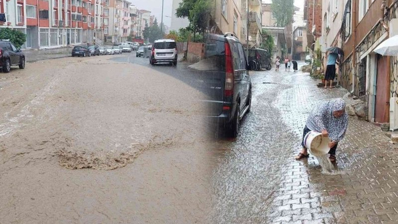 Tekirdağ'da şiddetli yağış: Sokaklar dereye dönüştü