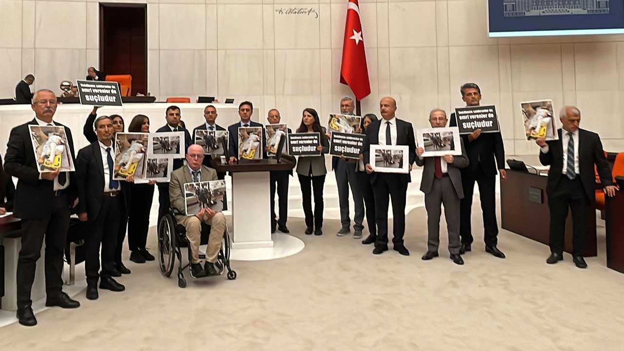 Genel Kurul'da protesto: HDP'li vekiller Habip Eksik'in fotoğrafları ile kürsüye çıktı