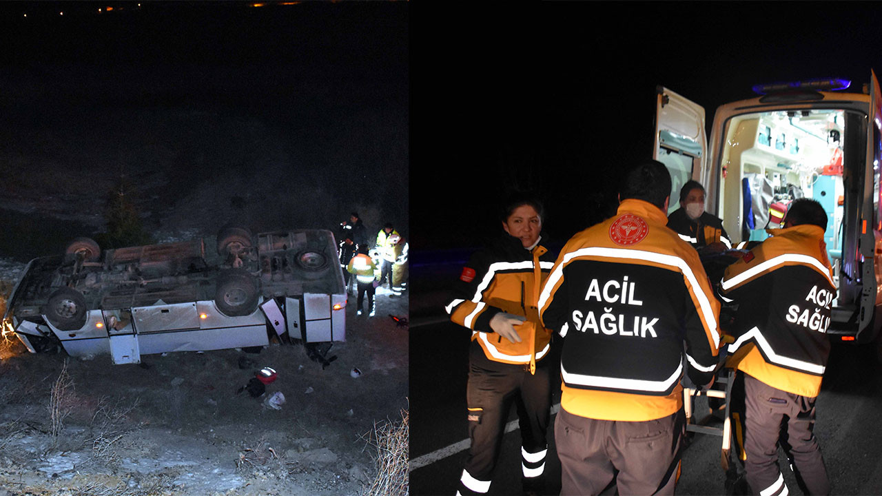 Deprem bölgesinden dönen ekibi taşıyan midibüs devrildi: 13 yaralı