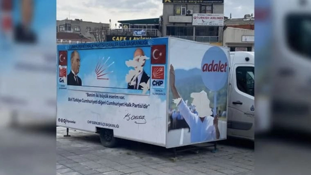 CHP'nin karavanında asılı olan Kılıçdaroğlu'nun afişi parçalandı