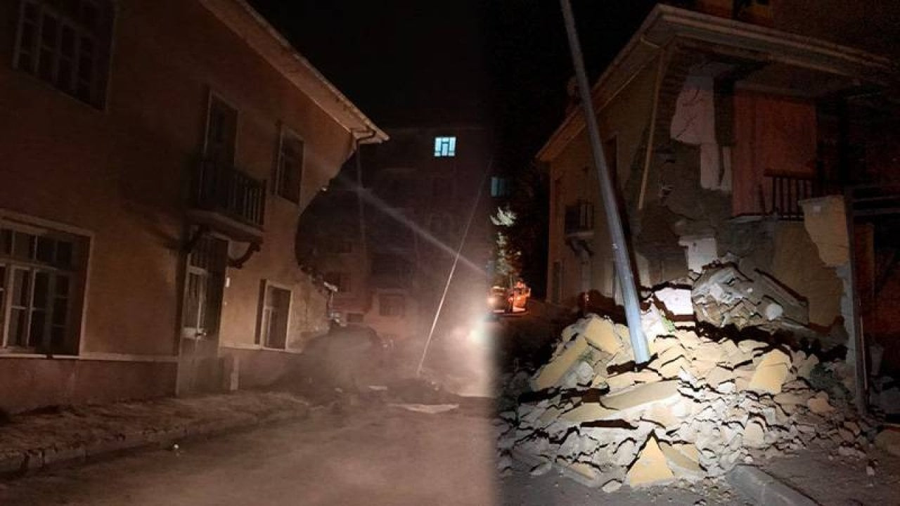 Elazığ'da yıkım kararı alınan binanın bir kısmı çöktü