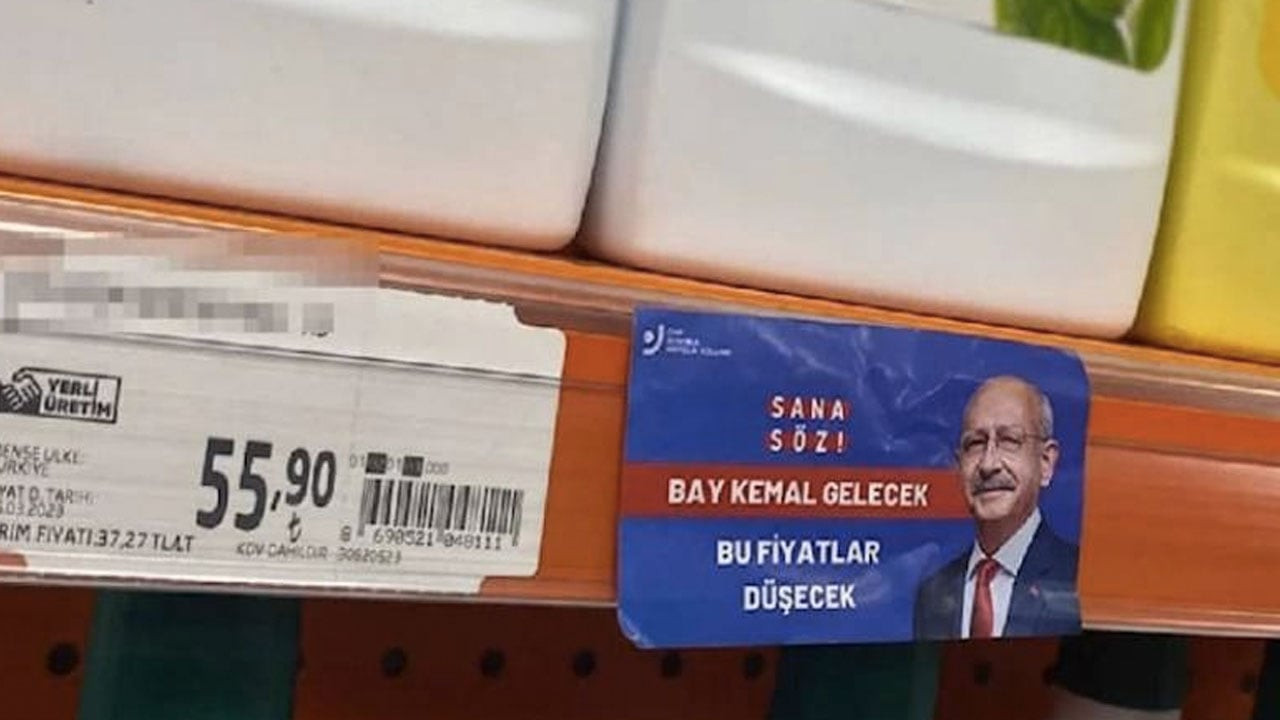 Market raflarında bu kez Kılıçdaroğlu etiketleri: Sana söz, bu fiyatlar düşecek