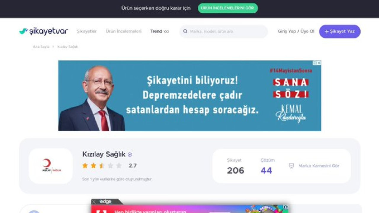 Kılıçdaroğlu'ndan 'şikayetvar' sitesine reklam: 'şikayetini biliyoruz'