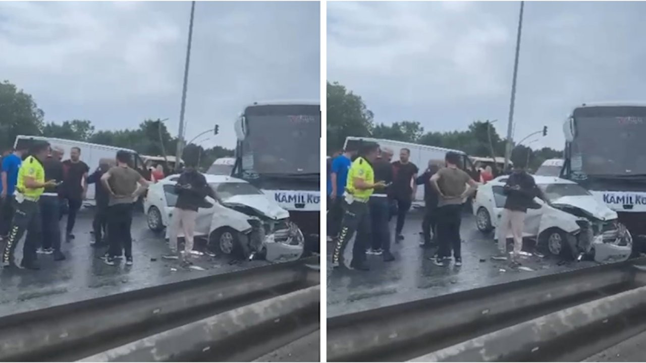 Arnavutköy’de karşı şeride geçen otobüs çok sayıda araca çarptı