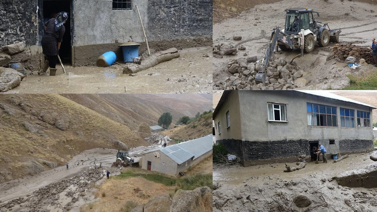 Yağışın olmadığı köyü, yayladan gelen su bastı: Evler su altında kaldı, iki at öldü