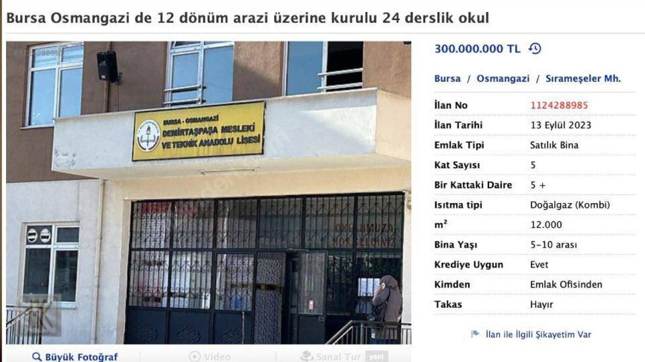 Bu da oldu: Bursa'da iki devlet okulu satışa çıkarıldı: '11 milyon dolar kamu zararı var'