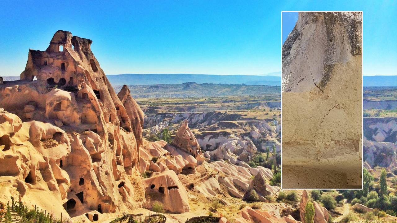 Kapadokya'daki peri bacalarında derin çatlak: Arkeolojik oluşumlar yıkılma tehlikesi altında