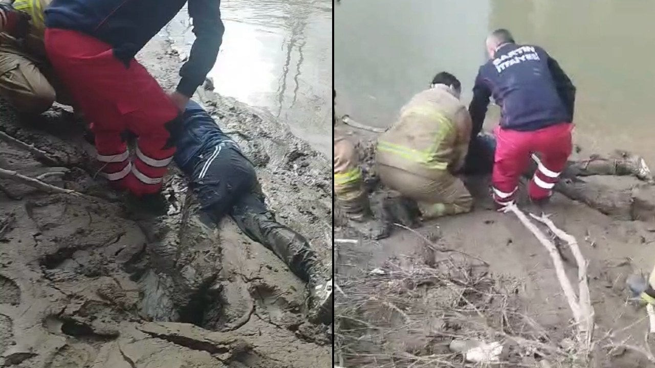 İntihar etmek için ırmağa giderken çamura saplanıp mahsur kaldı, itfaiye kurtardı