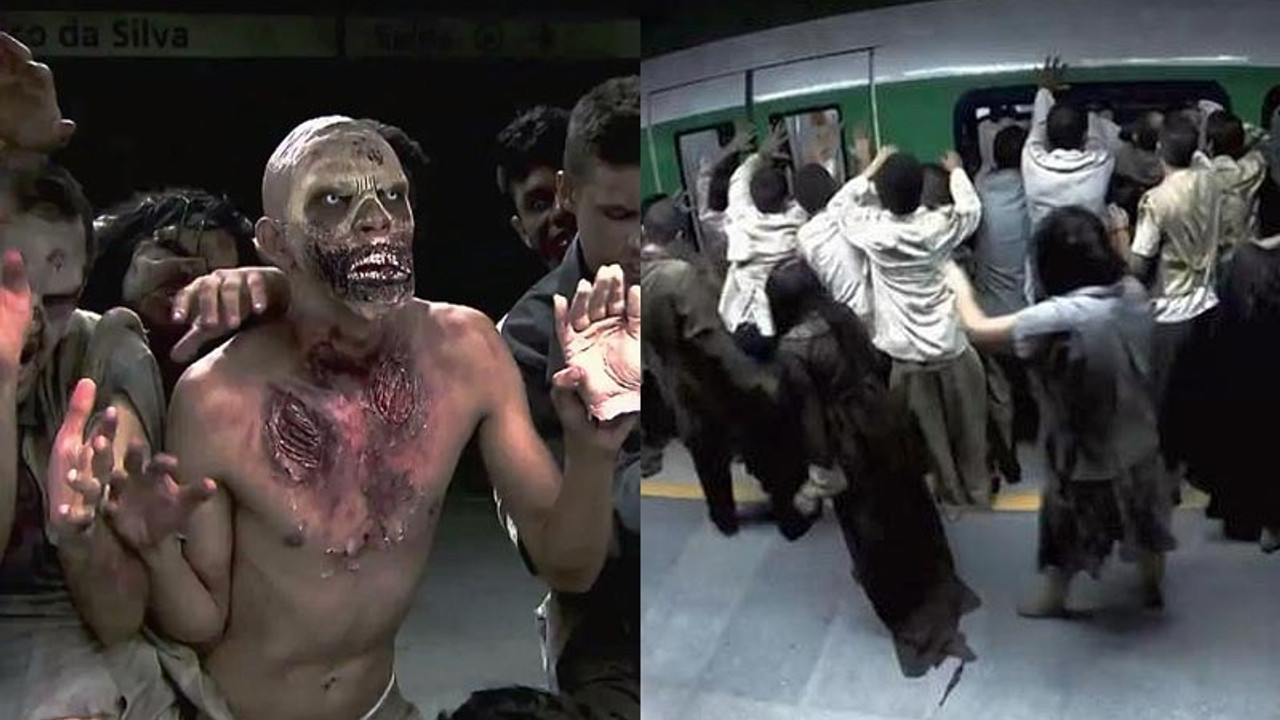 Metroda korkunç zombi şakası