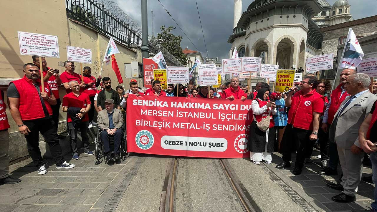 Mersen işçilerinden Taksim'deki Fransız Konsolosluğu önünde eylem