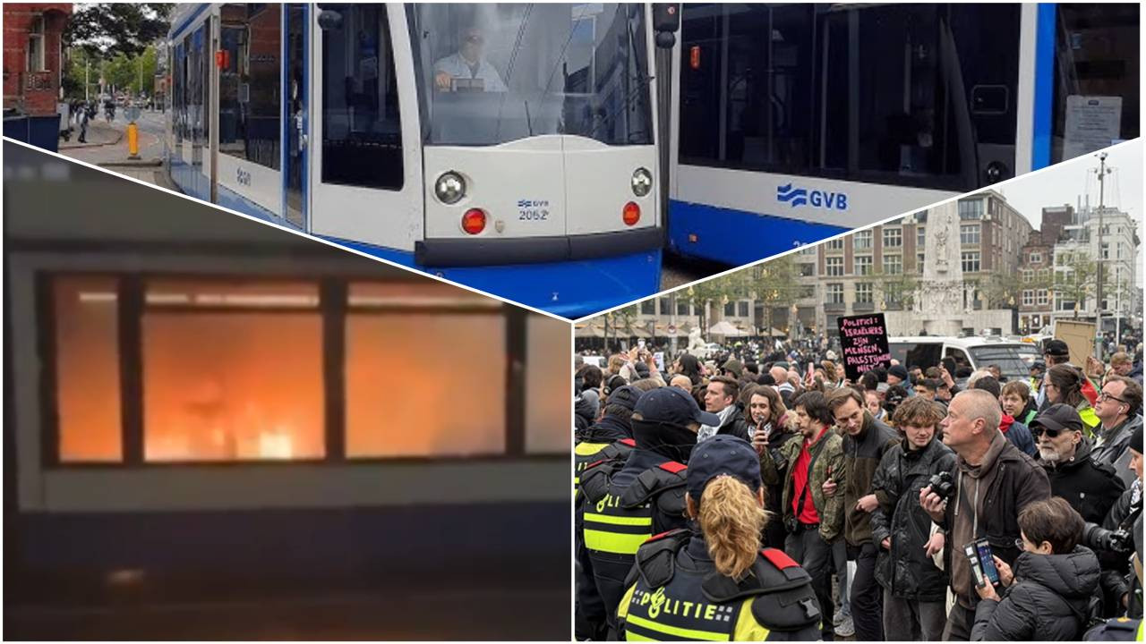 İsrail takımıyla maçtan beri şiddet ve protestolarla sarsılan Amsterdam'da tramvay ateşe verildi