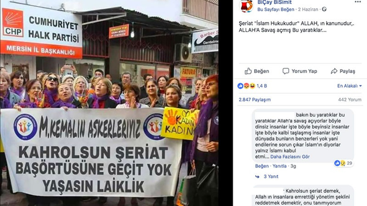 'Kahrolsun şeriat, başörtüsüne geçit yok' pankartı sahte çıktı