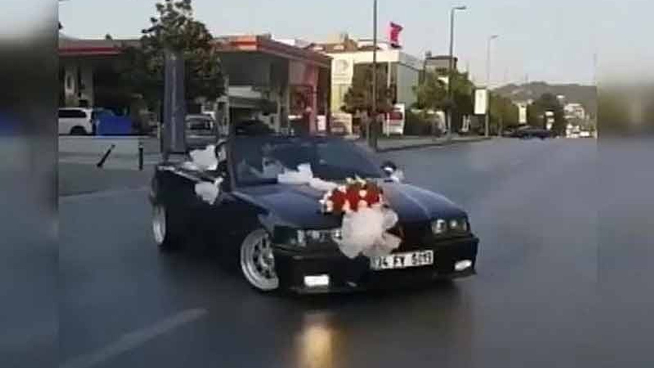 Gelin aracıyla cadde ortasında drift