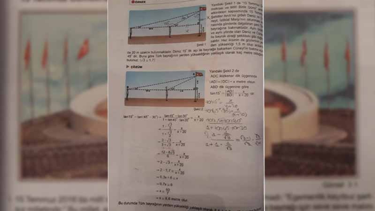 Matematik ders kitabında Pisagor teoremini de 15 Temmuz'a bağladılar!