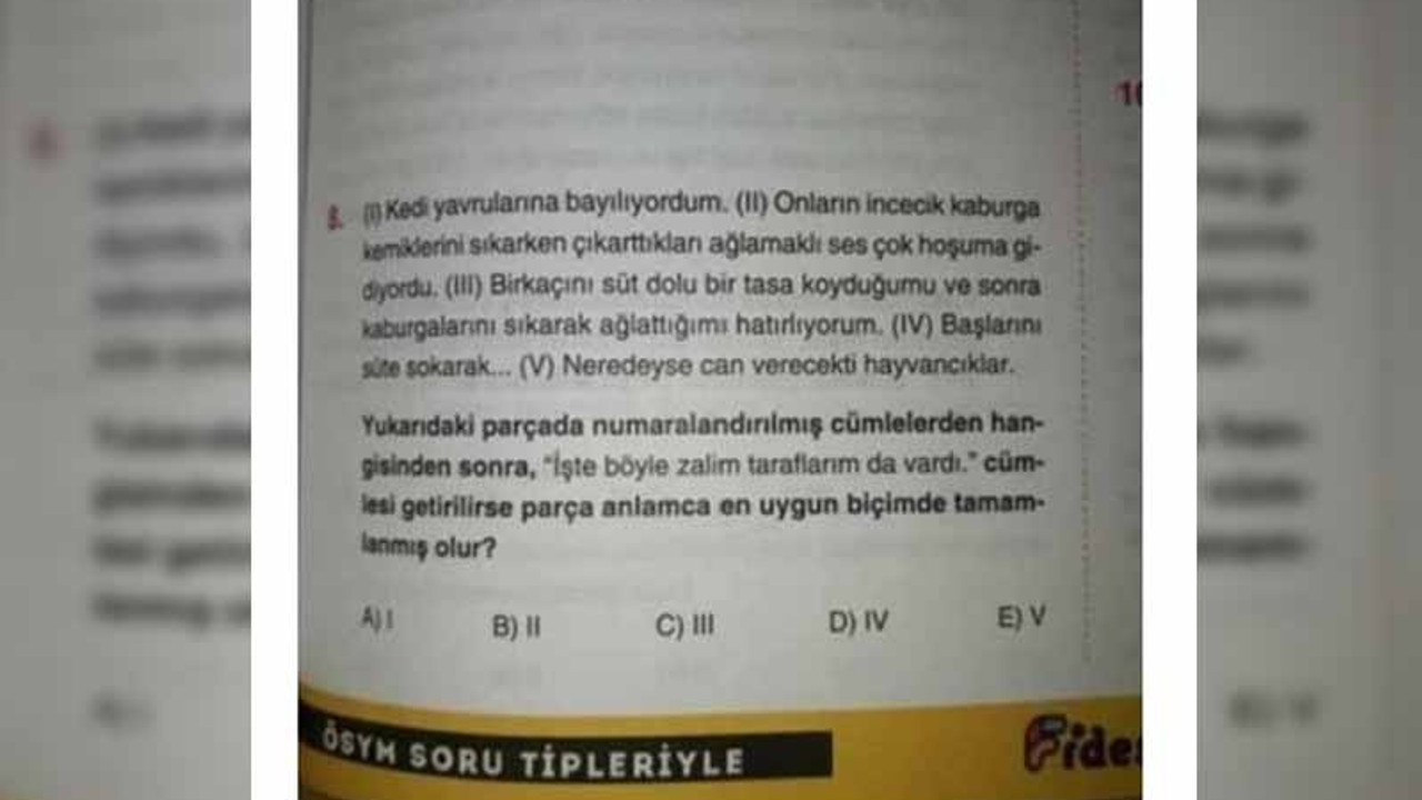 Kedilere işkenceyi 'normalleştiren' soru ders kitabında yayınlanmamış