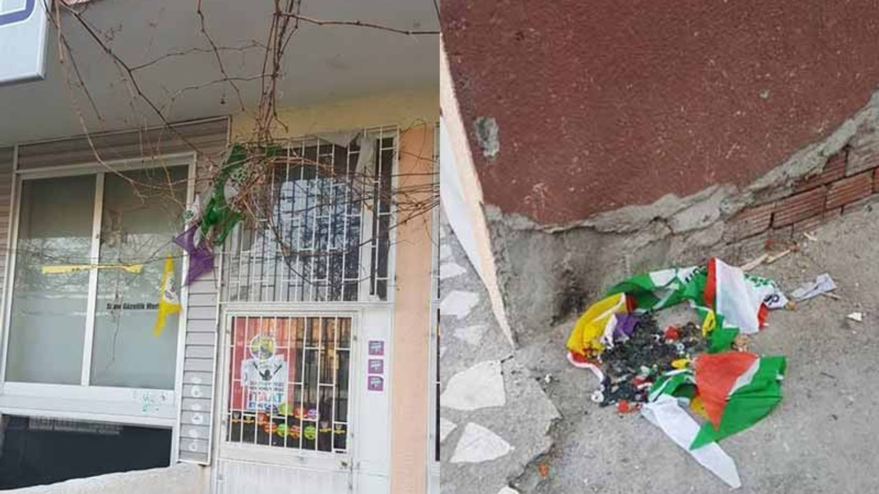 HDP ilçe binasına asılı bayraklar yakıldı