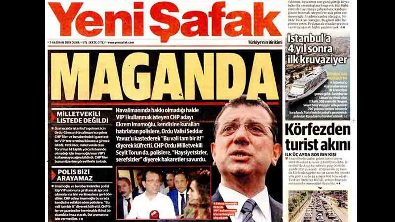 Yeni Şafak İmamoğlu'nu manşetten hedef aldı: 'Maganda'