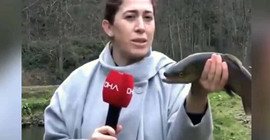 Nesli tükenmekte olan balığı eline alıp haberini yapmaya çalıştı