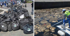 Balıkesir'de 2 saatte deniz ile sahilden 1 tondan fazla çöp toplandı
