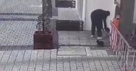 Sokak hayvanlarının su ve mama kaplarının çalınması kamerada