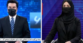 Afganistan'da erkek sunucular maske takarak kadın meslektaşlarına destek oldu
