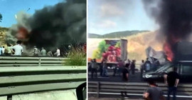 Sancaktepe'de kaza yapan TIR yandı: Şoför hayatını kaybetti