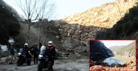 İslahiye'de iki tepenin arasına düşen kayalar doğal göl oluşturdu