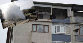 Basınçlı suyun ulaştığı binada faciayı korkuluklar önlemiş