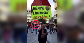 'Dünya liderisin erkeğim' yazılı pankartla Konya'yı dolaştı, viral oldu