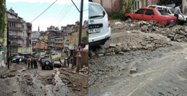 Manisa'da sel: Yollar çöktü, araçlar çamura saplandı