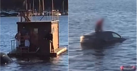 Oslo'da Tesla fiyorda düştü, yardıma yüzer sauna koştu