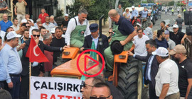 Özgür Özel'den buğday mitingi: Kasket taktı, traktöre bindi