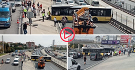 İETT otobüsü direğe çarptı, D-100 trafiğe kapandı