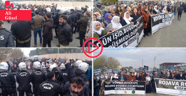 DEM Parti ve DBP Suruç'ta .. Kadınların savaşa karşı oluşturduğu insan zincirine polis engeli