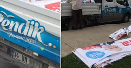 Saadet Partili gençlerden zabıtaya pankart tepkisi