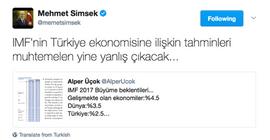 Şimşek'ten IMF tahminleriyle ilgili tweet