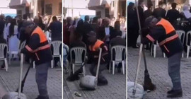 Temizlik görevlisinin halaya uyumu sosyal medyada beğeni topladı