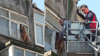 Sahibi tutuklu olan köpeği itfaiye kurtardı