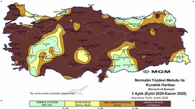 Türkiye'nin son 3 aylık meteorolojik haritasında 'olağanüstü ve çok şiddetli' kuraklık görüntüsü