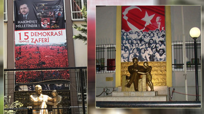 15 Temmuz afişi, bayrak ve Atatürk posterinin üzerinde